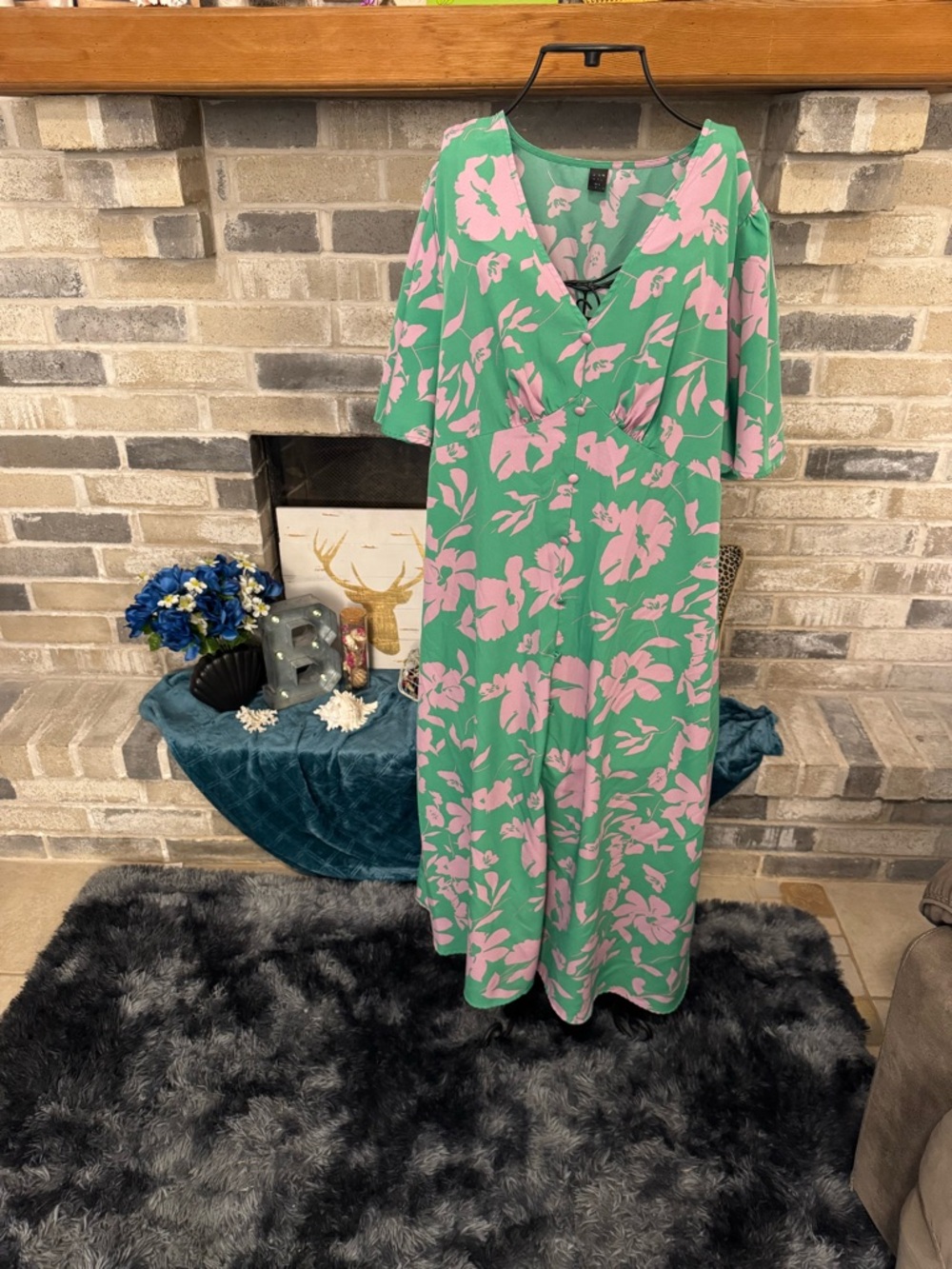 SHEIN Green Maxi Dress with Lilac Floral Print